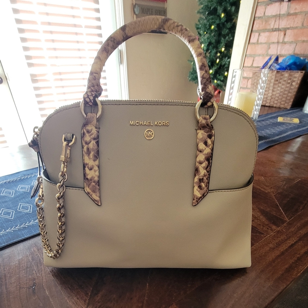 Michael Kors Cream Satchel Snake Print